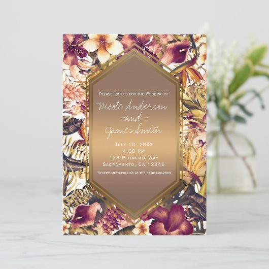 ハワイアンゴールデントロピッエレガントクスヴィンテージウェディング 招待状 (スタンド正面)