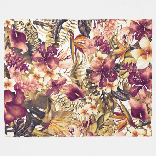 ハワイアンゴールデントロフィエレガントックスモダンヴィンテージ フリースブランケット (正面(横))