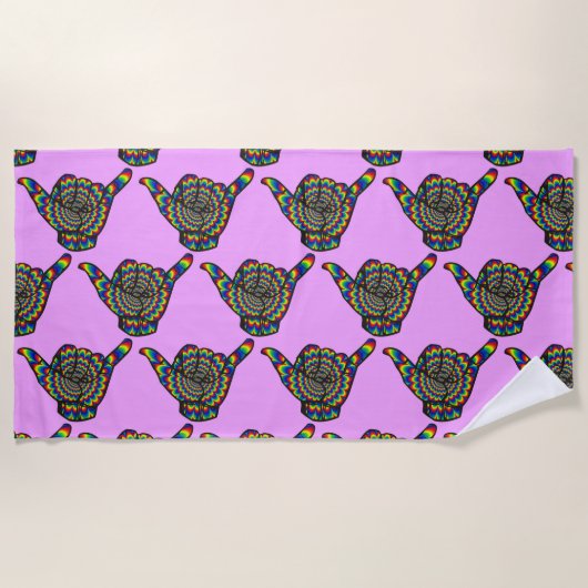 ハワイアンサイケデリックシャカサンダー_コーブ ビーチタオル (正面)