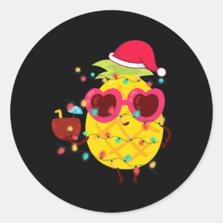 ハワイアンサマートロピカルクリスマスパイナップルホリデー ラウンドシール