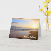 ハワイアンサンセットオンマウイビーチ誕生日 カード (黄色い花)