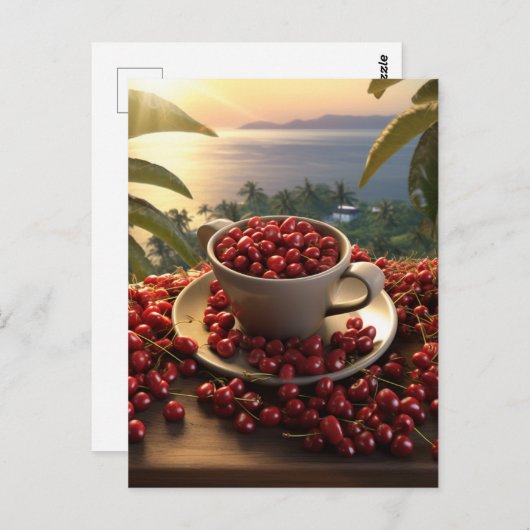 ハワイアンサンセットクローズアップコーヒーさくらんぼパラダイス ポストカード (正面/裏面)