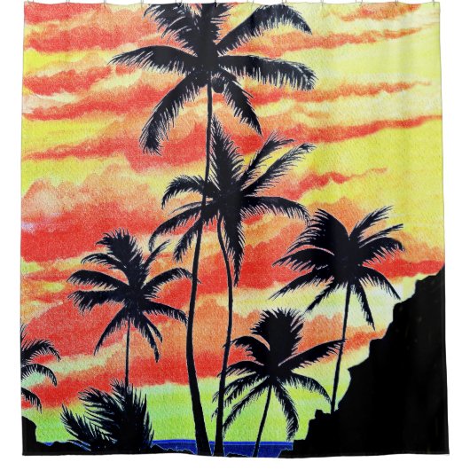 ハワイアンサンセットココパームズ シャワーカーテン (正面)