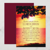 ハワイアンサンセットトロピカルツリービーチをテーマにしたウェディング 招待状 (正面/裏面)