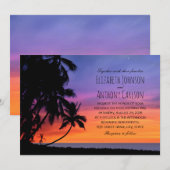 ハワイアンサンセットパームツリービーチをテーマにしたウェディング 招待状 (正面/裏面)