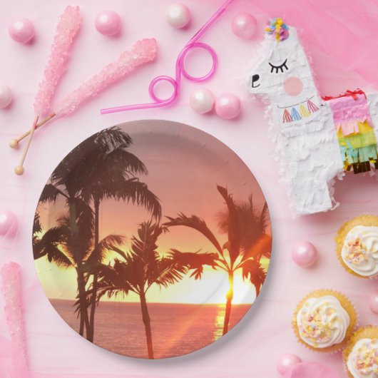 ハワイアンサンセットフォトデザイン紙プレート ペーパープレート (パーティー)