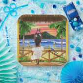 ハワイアンサンセットフラダンサー ペーパープレート (パーティー)