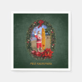 ハワイアンサンタウィズサーフボードアットザビーチ スタンダードカクテルナプキン (正面)