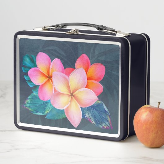 ハワイアンサンライズプルメリアレトロ弁当箱 メタルランチボックス (インサイチュ)