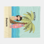 ハワイアンサーファーガール フリースブランケット (正面(横))