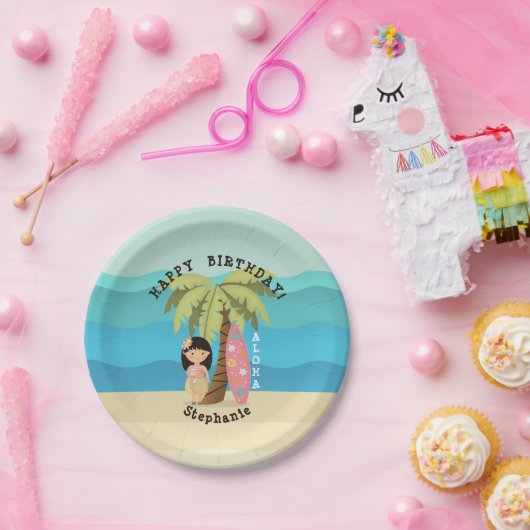 ハワイアンサーファーガール ペーパープレート (パーティー)