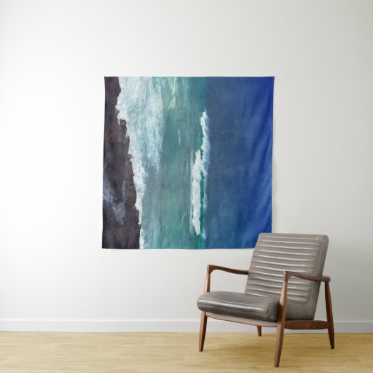 ハワイアンサーフ海ウェーブアクアティール（緑がかった色）ブルーラバシー タペストリー (インサイチュ(横))