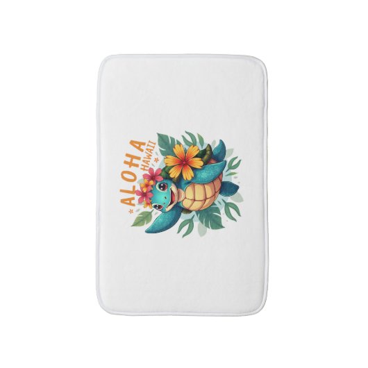 ハワイアンシャツアロハハワイウミガメ女の子 バスマット (正面縦)
