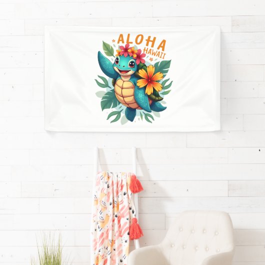 ハワイアンシャツアロハハワイウミガメ女の子 横断幕 (インサイチュ)