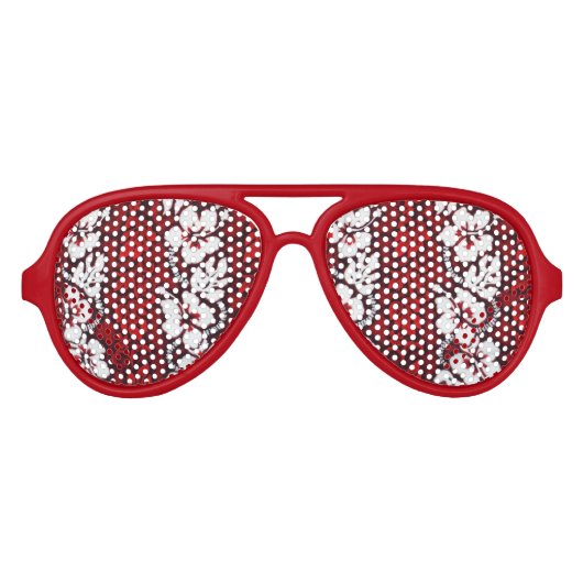 ハワイアンシャツトロピカルフラワーパターン（の模様が）ある アビエーターサングラス (正面)