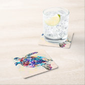 ハワイアンシータートルウォーターカラー スクエアペーパーコースター (インサイチュ)