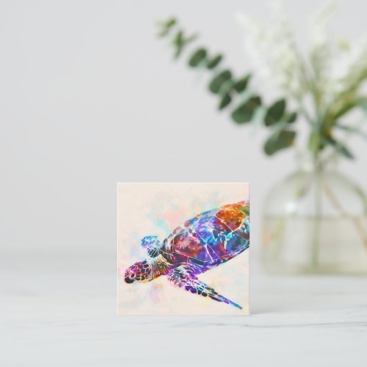 ハワイアンシータートルウォーターカラー スクエア名刺 (スタンド正面)