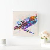 ハワイアンシータートルウォーターカラー スクエア壁時計 (ホーム)