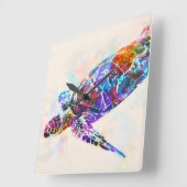 ハワイアンシータートルウォーターカラー スクエア壁時計 (傾斜)