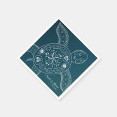 ハワイアンシータートルホワイトオンティール（緑がかった色）ビーチ結婚式 スタンダードカクテルナプキン (角)