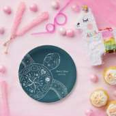 ハワイアンシータートルホワイトオンティール（緑がかった色）ビーチ結婚式 ペーパープレート (パーティー)