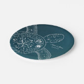 ハワイアンシータートルホワイトオンティール（緑がかった色）ビーチ結婚式 ペーパープレート (アングル)