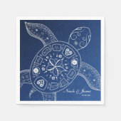 ハワイアンシータートルホワイトオンブルービーチ結婚式 スタンダードカクテルナプキン (正面)