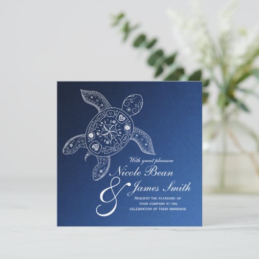 ハワイアンシータートルホワイトオンブルービーチ結婚式 招待状 (スタンド正面)