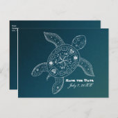 ハワイアンシータートルホワイトティール（緑がかった色）ビーチ保存日付 案内ポストカード (正面/裏面)