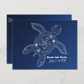 ハワイアンシータートルホワイトブルービーチ日付を保存 案内ポストカード (正面/裏面)