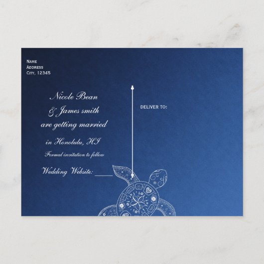 ハワイアンシータートルホワイトブルービーチ日付を保存 案内ポストカード (裏面)