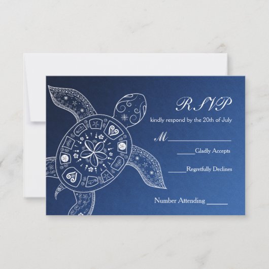 ハワイアンシータートルホワイトブルービーチ結婚式RSVP 出欠カード (正面)