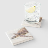 ハワイアンシータートルリアルウォーターカラー ストーンコースター (横)