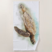 ハワイアンシータートルリアルウォーターカラー ビーチタオル (正面)