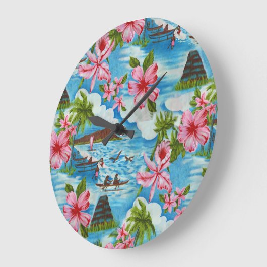 ハワイアンシーンインパステルカラーズウォールクロック ラージ壁時計 (傾斜)