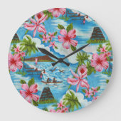 ハワイアンシーンインパステルカラーズウォールクロック ラージ壁時計 (正面)