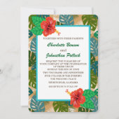 ハワイアンジャングルの葉ハイビスカスフラワー結婚ズ 招待状 (正面)