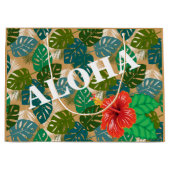 ハワイアンジャングルリーフハイビスカスアロハ ラージペーパーバッグ (正面)