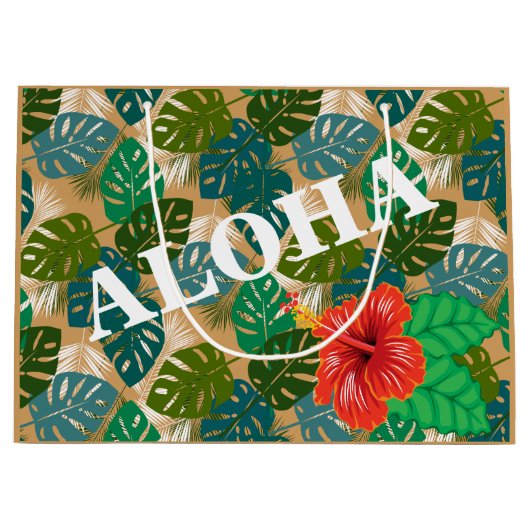 ハワイアンジャングルリーフハイビスカスアロハ ラージペーパーバッグ (正面)