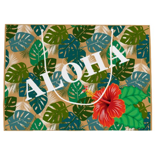 ハワイアンジャングルリーフハイビスカスアロハ ラージペーパーバッグ (裏面)