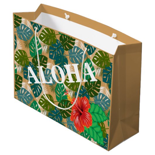 ハワイアンジャングルリーフハイビスカスアロハ ラージペーパーバッグ (裏面アングル)