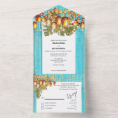 ハワイアンスカイランタンボホウッドトロピカルブルー オールインワン招待状 (内側)