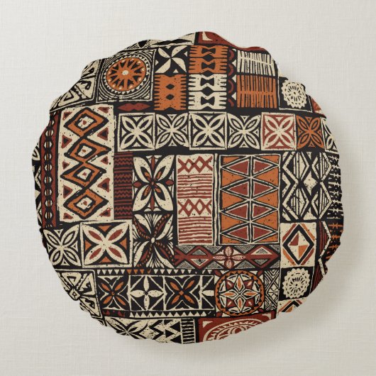 ハワイアンスタイルタパ部族布抽象芸術パッチウ ラウンドクッション (裏面)