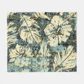 ハワイアンスタイルバックグロ付きハイビスカス織物 フリースブランケット (正面(横))