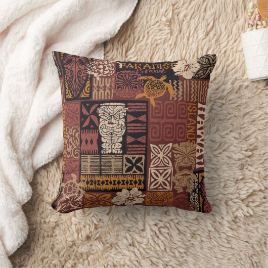 ハワイアンスタイル部族モチーフの布地パッチワークabstr クッション (ブランケット)