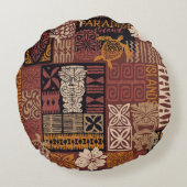 ハワイアンスタイル部族モチーフの布地パッチワークabstr ラウンドクッション (裏面)