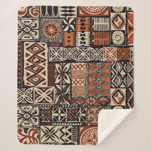 ハワイアンスタイルtapa部族のファブリック抽象芸術パッチwo シェルパブランケット (正面)