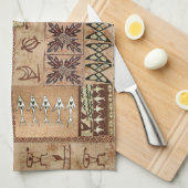 ハワイアンセーリングカヌアンドペトログリフタパ キッチンタオル (四つ折り)