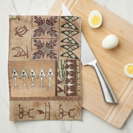 ハワイアンセーリングカヌアンドペトログリフタパ キッチンタオル