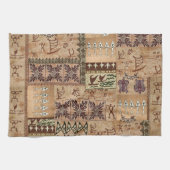 ハワイアンセーリングカヌアンドペトログリフタパ キッチンタオル (横)